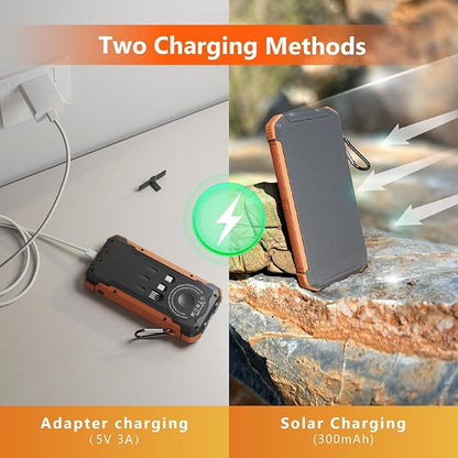ERRBBIC Solar Charger Power Bank 20000mAh, Portable Wireless Charger, 15W Fast Charging External Battery Pack with Dual Flashlight and USB C Outputs. Outdoor Mobile Power Compatible with Cell Phones