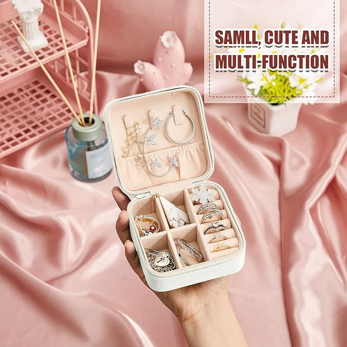 Taiyin 6 Pcs Travel Jewelry Case Box Bridesmaid Gifts Bulk Travel Jewelry Cases Boxes Small Jewels Organizers Mini Accessories Ornaments Storage for Women Girls Wedding Gifts (White,Pink)