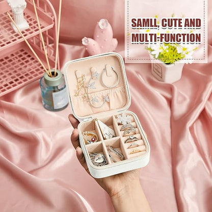 Taiyin 6 Pcs Travel Jewelry Case Box Bridesmaid Gifts Bulk Travel Jewelry Cases Boxes Small Jewels Organizers Mini Accessories Ornaments Storage for Women Girls Wedding Gifts (White,Pink)