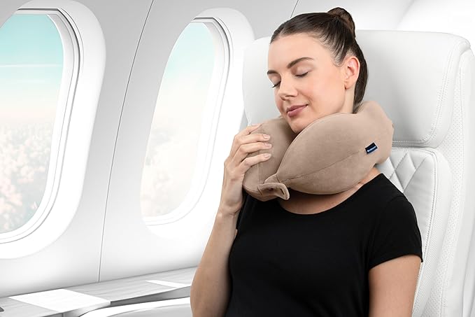 Brookstone Neck Travel Pillow - Lightweight Contoured Memory Foam Stuffable Travel Neck Pillow for Sleeping, Car, & Airplane, Size One Size, Soft Pink