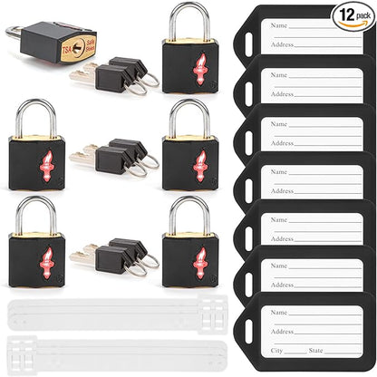TSA Approved Luggage Lock and 6 Luggage Tags, TSA Gun Lock Also Can Suit for Suitcase, Luggage, Backpack, Laptop Bag, Locke 6 Pack Black