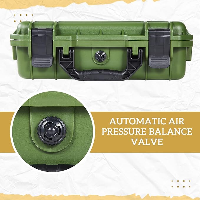 1 Pcs 14.3 x 11.4 x 4.5 Inch Waterproof Hard Case with DIY Customizable Foam Insert Portable Protective Case with Knife for Camera Drones Equipments Tools Test Instruments (Green)