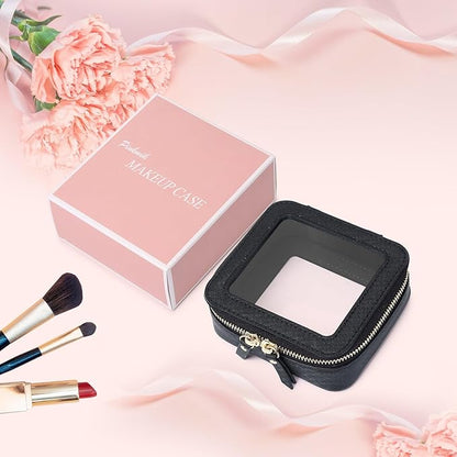 Pinkmik Small Makeup Bag Mini Clear Cosmetic Makeup Case & Toiletry Bag with Zipper Women's Purse Organizer & Car Essentials (Black,MINI-1)