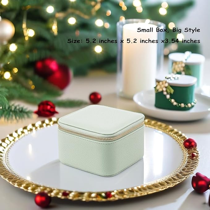 Vlando Travel Jewelry Box Organizer - 6 Small Velvet Zipped Pouches Pockets for Jewelries Necklaces Rings Earrings Sorting Storage, Menthol Mambo