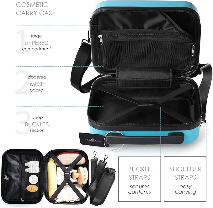 20 Inch Carry On Luggage 22x14x9 Airline Approved, Carry On Suitcase with Wheels, Hard-shell Carry-on Luggage, Durable Luggage Carry-On, Teal Small Suitcase with Cosmetic Case