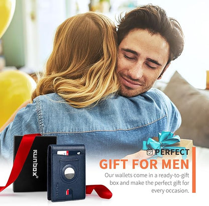 RUNBOX AirTag-Wallet-Mens-Slim-RFID Blocking Wallets Leather with Bill Compartment Air Tag Bifold Card Holder Wallet Gifts for Men Dad