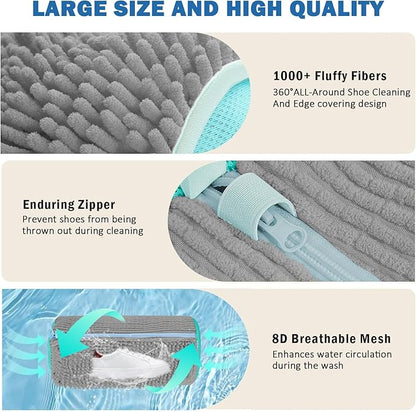 Shoe Washing Machine Bag, 2Pcs Laundry Shoe Bags for Washer and Dryer, 360° Deep Clean, Reusable Cleaning Kit for All Shoe Sizes, Endurable Zipper Washing Bag for Sneaker Gym Shoes, Gray