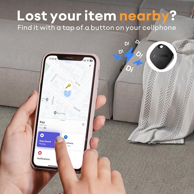 ATUVOS Air Tracker Tags-4 Pack, Bluetooth Luggage Tracker Works with Apple Find My APP (iOS Only, Not for Android), Keys Finder and Item Locator for Luggage, Backpack, Suitcases, Replaceable Battery