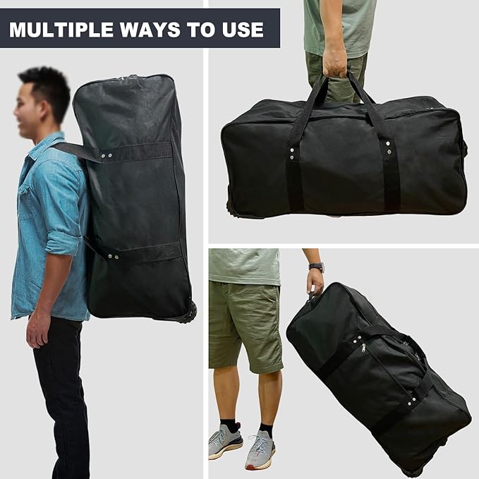 36" Huge Bag with Wheels Extra Large Foldable Duffel Bag Collapsible Rolling Travel Bag Heavy-Duty Cargo Duffle for Travel, Camping & Moving, Water-Resistant 600D Oxford, Black