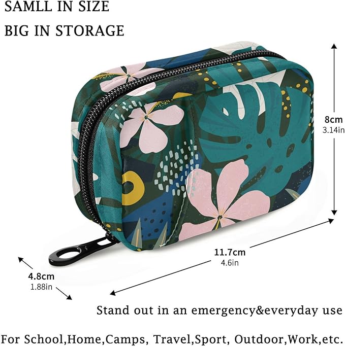 Fustylead Collage Contemporary Hawaiian Hibiscus Floral Pill Organizer and Storage Weekly with Zipper, Removable Pill Box Portable Medicine Organizer for Vitamin Fish Oil Supplement