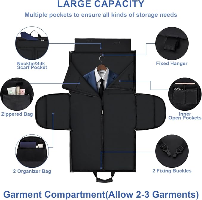 Garment Duffle Bag for Travel - Convertible Carry on Garments Duffel Bags Travel Bag for Women Men Large Weekender Bag with Shoes Compartment 3 in 1 Hanging Clothes Suit Dress Bag 3pcs Set