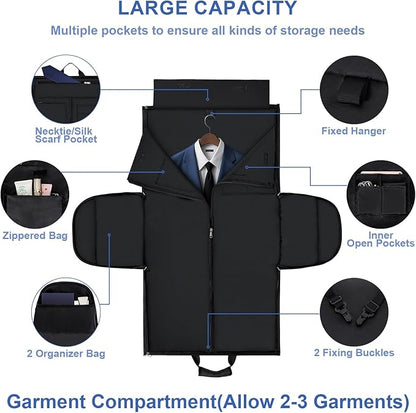 Garment Duffle Bag for Travel - Convertible Carry on Garments Duffel Bags Travel Bag for Women Men Large Weekender Bag with Shoes Compartment 3 in 1 Hanging Clothes Suit Dress Bag 3pcs Set