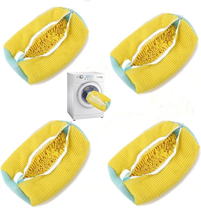 Laundry Shoe Bags for Washing Machine,4Pcs Shoe Washing Bag Shoe Laundry Bag for Washer and Dryer Reusable Shoe Washing Bags Shoe Washing Machine Bag (Yellow-4Pcs)