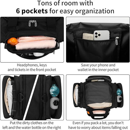 Small Duffel Bag 17 inch Carry On Weekender Bag for Travel Gym Sport (17x10x9 in) - Black