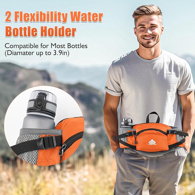 Fanny Pack Waist Bag with Water Bottle Holder for Men Women Running Hiking Travel Dog Walking Workout Cycling Outdoor (Orange)