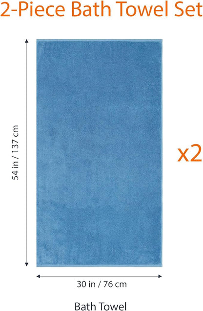 Amazon Basics 2 Piece Quick-Dry Oversize Bath Towel, 100% Cotton, Lake Blue, 54" x 30"