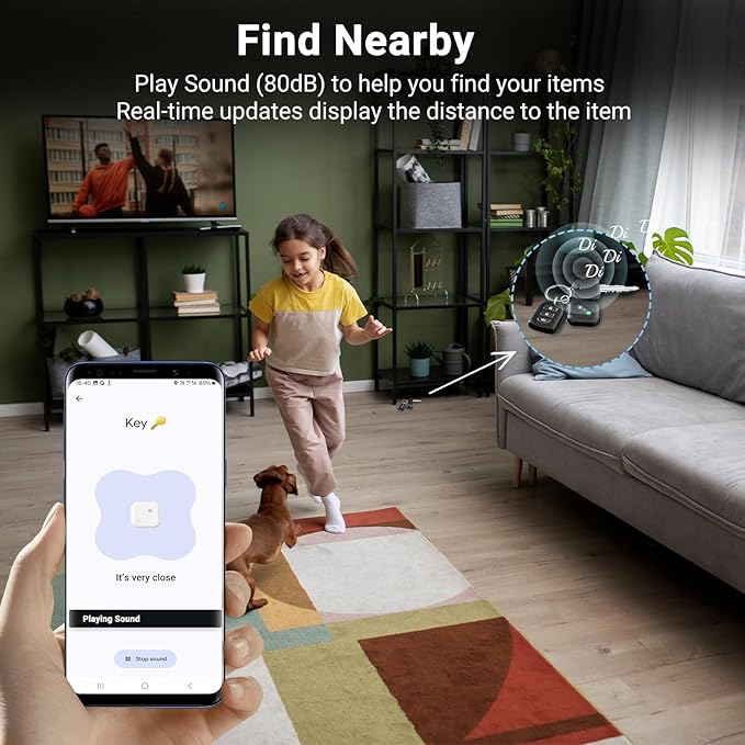 Dual-System Compatible Bluetooth Tracker for iOS or Android Key Finder, Item Locator, Smart Luggage Tracker, Pet Tracker Works with Apple Find My or Google Find Hub IP67 Waterproof Rating (4-Pack)