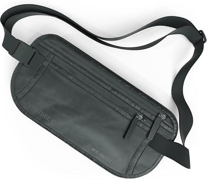 Travel Money Belt, RFID Blocking for Men & Women - Ideal for Keeping Your Cash, Credit Card, Passport, Phone Safe When Traveling (Sleek Gray)