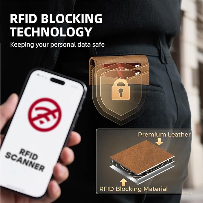 RUNBOX Wallet for Men Slim Rfid Leather 2 ID Window With Gift Box