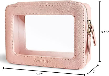 Aveniee Clear Makeup Bag Organizer,Large Travel Toiletry Bag for Women, Waterproof Cosmetic Pouch with Zippers,Car Organizers and Storage Case for Accessories,Pink