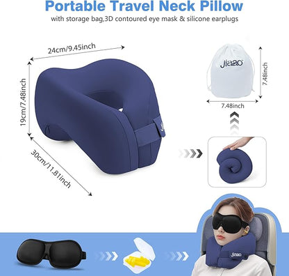 jiaao Travel Neck Pillow, Memory Foam Travel Pillow, Includes 3D Eye Masks, Earplugs, and Storage Bag, U-Shaped Napping Pillow for Airplanes, Cars, Trains, Home