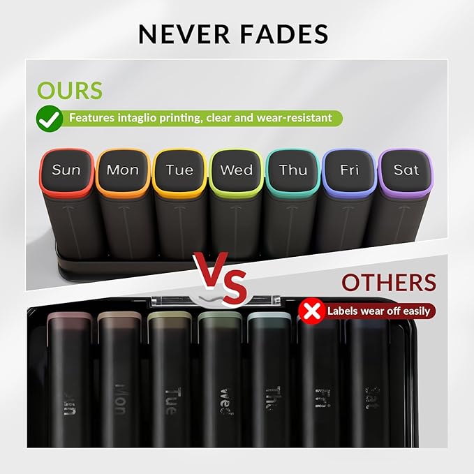 Weekly Pill Organizer 3X a Day, Detachable Pill Box 7 Day, Large 3 Times Daily Pill Case, Travel Pill Container Holder, Week Medication Dispenser Pillbox for Vitamin Supplement Medicine, Black