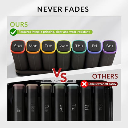 Weekly Pill Organizer 3X a Day, Detachable Pill Box 7 Day, Large 3 Times Daily Pill Case, Travel Pill Container Holder, Week Medication Dispenser Pillbox for Vitamin Supplement Medicine, Black