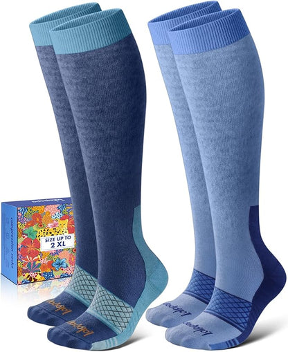 Cotton Compression Socks for Women Men - 2 Pairs 20-30mmHg Circulation Grid Arch Support Socks, Breathable
