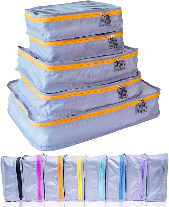 MUMI Packing Cubes – 5-Piece Compression Packing Cubes for Travel, Luggage Organizers for Suitcases, Carry-On Bags, Backpacks, and Duffel Bags – Space-Saving Travel Essentials - Orange