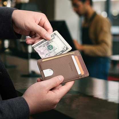 Buffway Slim Minimalist Front Pocket RFID Blocking Leather Wallets for Men and Women - Galaxy Maroon