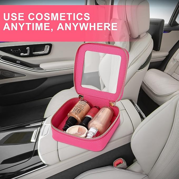 Pinkmik Small Makeup Bag Clear Mini Cosmetic Makeup Case & Toiletry Bag with Zipper Women's Purse Organizer & Car Essentials (X/Fuxia, MINI-1)