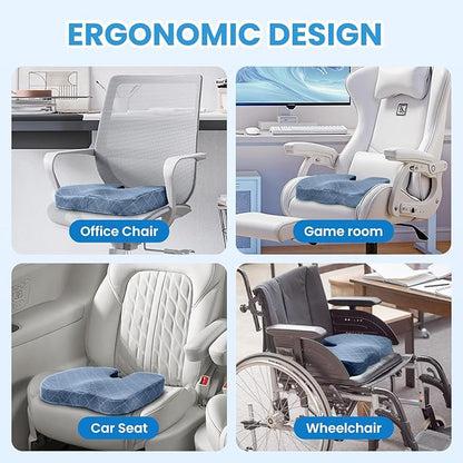TushGuard Office/Car Seat Cushion, Non-Slip Sciatica & Back Coccyx Tailbone Pain Relief Chair Pad, Memory Foam Butt Pillow for Computer Desk, Wheelchair, Driving (Light Blue)