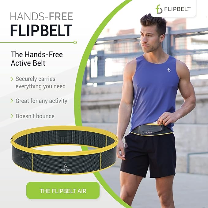 FlipBelt Lightweight Running Air Belt, Fitness and Running Fanny Pack for Women and Men, Non Chafing Waist Band Pack for Phone, Keys, Money, Moisture Wicking Storage Belt, USA Company