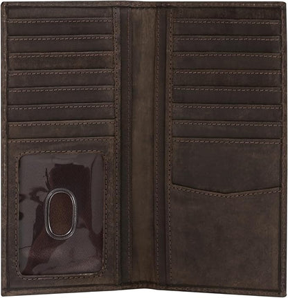 ELIZO Leather Long Wallet for Men Western Wallet Rodeo Mens Wallet Flat Bifold Wallets for Men Biker Billfold Wallet for Men Cowboy Wallet RFID Wallet for Men with Credit Card Holder