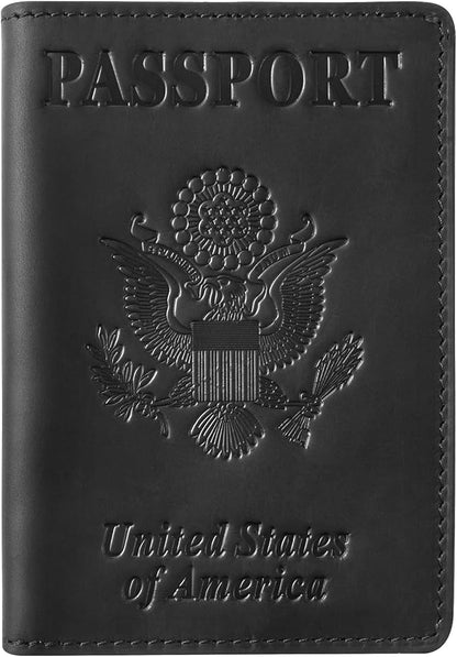 Jack&Chris Leather Passport Holder, Passport Travel Wallet Cover Case for Men Women, Leather Travel Documents Organizer Protector, JC105-Black