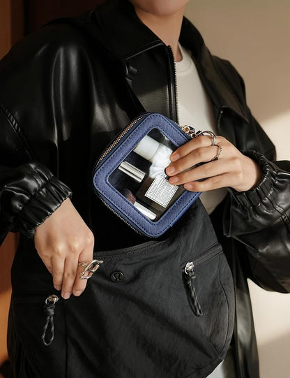 Popvibe Clear Makeup Bag Travel Cosmetic Case Transparent Toiletry Bag with Zipper, Portable Make Up Organizer Traveling Compact Car Bag for Essentials