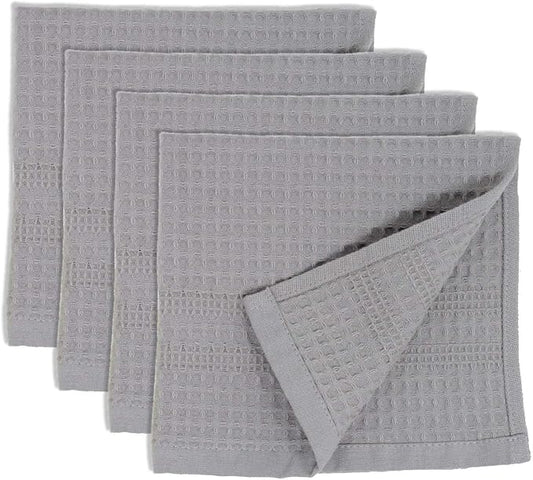 GILDEN TREE Waffle Towels Wash Cloths for Showering, Exfoliating Washcloth Face Towels, Quick Dry Towel Cotton Washcloths Set of 4, Classic Style (Pewter)