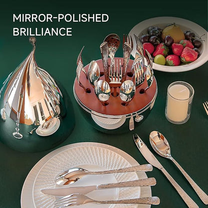 KINGSTONE Silverware Set with Waterdrop Storage Organizer, 20-Piece Flatware Cutlery Set in Gift Box, Forged Premium Stainless Steel Mirror Polished, Service for 4, Ideal for Kitchen, Party, Gift