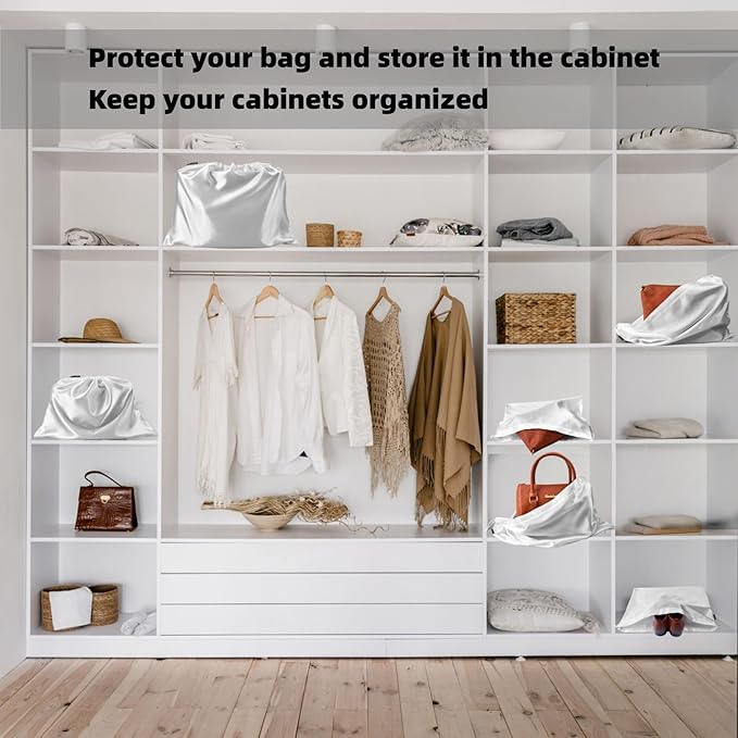 12 Pack Dust Bags for Handbags, Silk Cloth Bag With Drawstring Large Travel Storage Pouch for Handbag Purse Shoes Boots