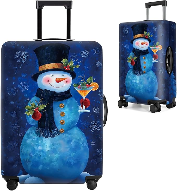 Blue Snowman Luggage Cover, Washable Christmas Suitcase Cover, Travel Suitcase Protector Anti-scratch Bag Cover Holiday Travel Christmas Gift,XL