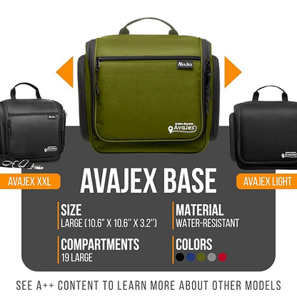 Travel Toiletry Bag for Men and Women - (10.6”x10.6”x3.2”) Large Hanging Toiletry Organizer - Waterproof Hygiene Bag with Metal XXL Swivel Hook, with Sturdy Zippers and 19 Compartments for Toiletries