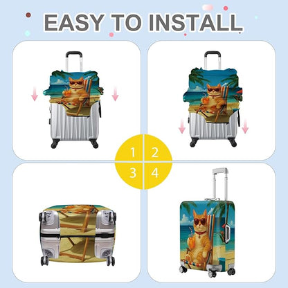 ANNA QUEEN Summer Cat Luggage Cover, Cat in Sunglasses with a Beach Drink, Stretchable, Washable Travel Protector for 28-30 Inch Suitcases