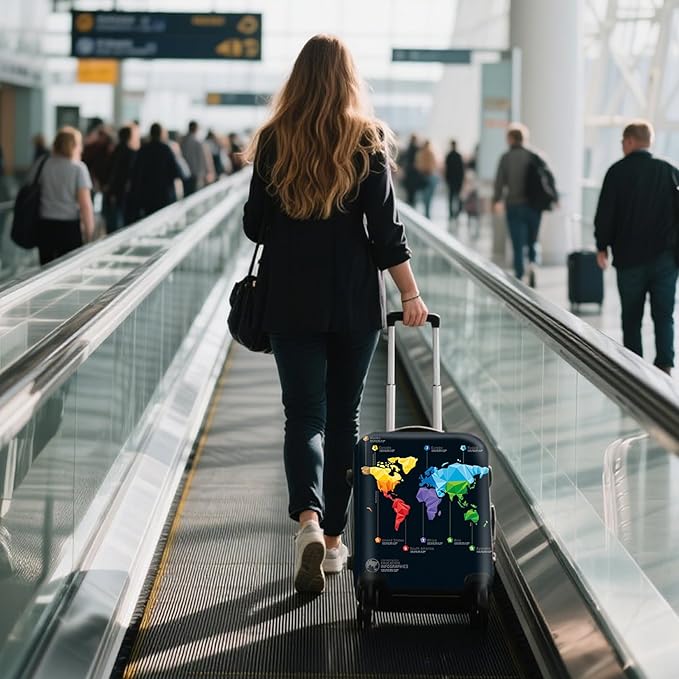 WUJIAONIAO Travel Luggage Cover Baggage Suitcase Cover Protector Skins 18-32 Inch (map, L (for 25-28 inch luggage))