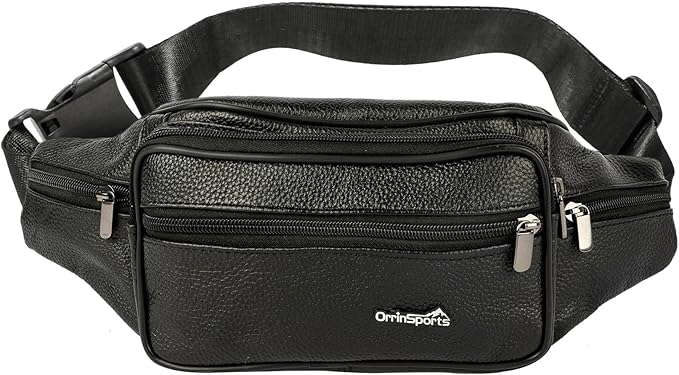 Leather Fanny Pack for Men Women,Genuine Leather Waist Belt Bag with Adjustable Strap Belt Hip Bag with Multi-Pockets for Travel Sports Running Cycling Hiking(Black)