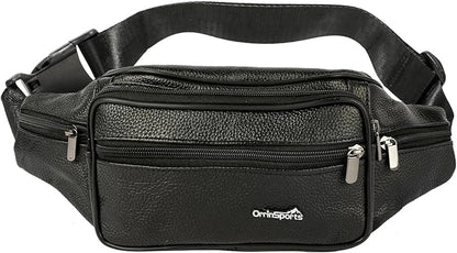 Leather Fanny Pack for Men Women,Genuine Leather Waist Belt Bag with Adjustable Strap Belt Hip Bag with Multi-Pockets for Travel Sports Running Cycling Hiking(Black)