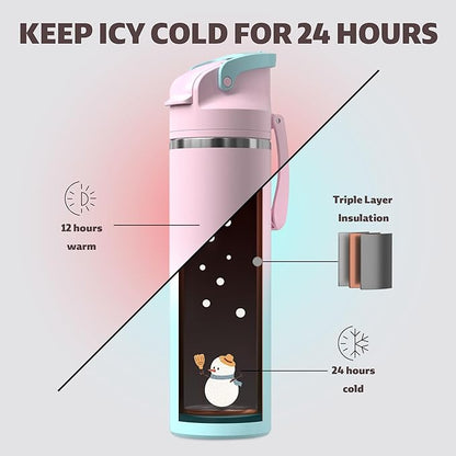 OISIZ Insulated Water Bottle 24 oz with 2 in 1 Spout and Straw Lid,One Click Safety Lock,100% Leakproof,Keep Cold 24H,Vacuum Stainless Steel Water Bottle for School,Travel and Sports,Dishwasher Safe