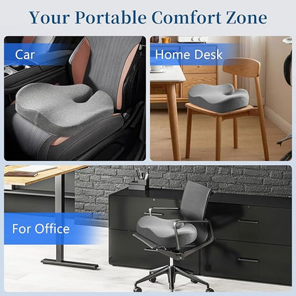 Seat Cushion for Office Chair for Wide Hip & Thigh with Firm Support, Thickened Memory Foam Sciatica Pain Relief Pillow for Proper Posture, Ergonomic Tailbone Pain Relief Cushion for Car Seat, Home