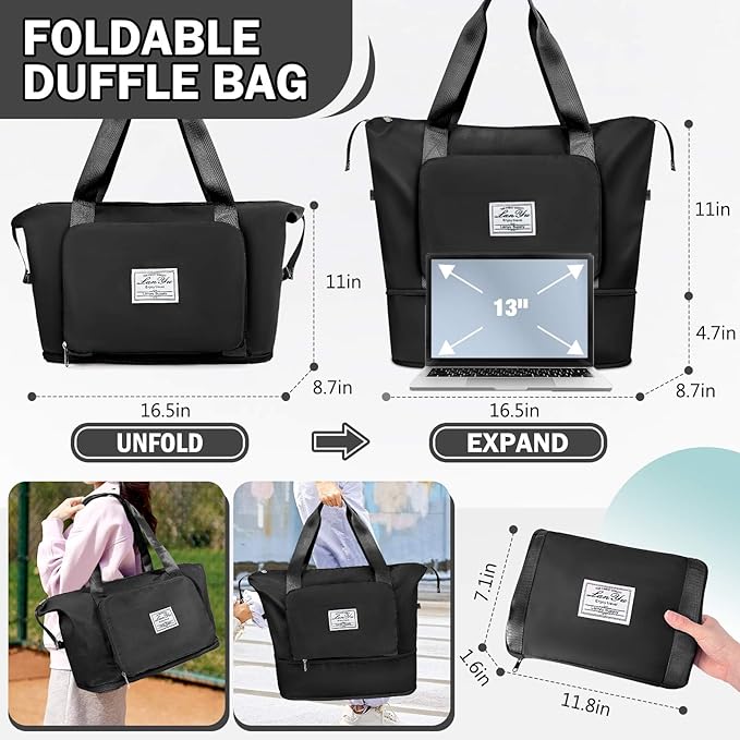 Ranslen Large Capacity Folding Travel Bag,Expansion Travel Duffel Bag with Dry and Wet Separation Portable Travel Duffel Bag