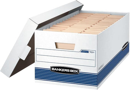 Bankers Box 20 Pack STOR/FILE Medium-Duty File Storage Boxes, FastFold, Lift-Off Lid, Letter, White/Blue