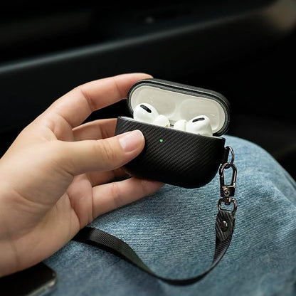 LOPIE AirPods Pro 2 Case Cover 2022 (Not for AirPods Pro 1st Gen), Handmade AirPods Pro 2nd Generation Case Protective Cover, Carbon Fiber Style Vegan Leather Case for Women/Men- Black